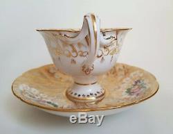Antique Ridgway Porcelain Cup and Saucer hand painted floral & Gilt Rococo