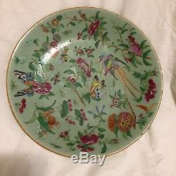 Antique Rose Famille Chinese Cantonese Porcelain Plate Hand Painted Qing