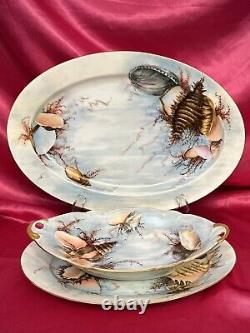 Antique Rosenthal R&C Hand Painted Plates Sea Conch Shell Ocean Motif Platters