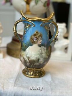 Antique Royal Bonn Germany Hand Painted Portrait Vase Artist Signed 1756