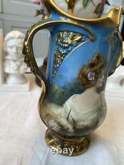 Antique Royal Bonn Germany Hand Painted Portrait Vase Artist Signed 1756