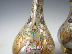 Antique Royal Crown Derby Porcelain Platinum Ground Hand Painted Vases 19th C