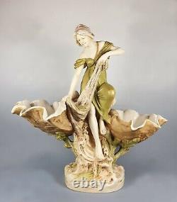 Antique Royal Dux Porcelain Beautiful Fisher Girl Shell Figure #1091 c. 1920