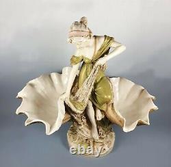 Antique Royal Dux Porcelain Beautiful Fisher Girl Shell Figure #1091 c. 1920
