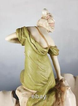 Antique Royal Dux Porcelain Beautiful Fisher Girl Shell Figure #1091 c. 1920