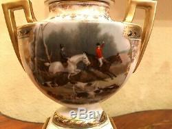 Antique Royal Vienna Austria 3 Porcelain Urn / Vases Handpainted Hunt Scene