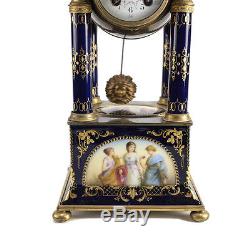 Antique Royal Vienna Hand Painted Porcelain & Bronze Mantel Clock, 19th Century