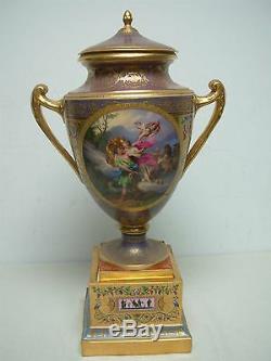 Antique Royal Vienna Porcelain Ornately Hand Painted Urn & Plinth Signed Meyer