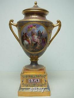 Antique Royal Vienna Porcelain Ornately Hand Painted Urn & Plinth Signed Meyer