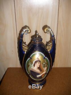 Antique Royal Vienna Porcelain Vase Urn Hand Painted Woman Portrait Playing Harp
