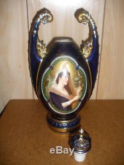 Antique Royal Vienna Porcelain Vase Urn Hand Painted Woman Portrait Playing Harp