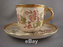 Antique Royal Worcester Hand Painted Fine Porcelain Cup and Saucer c. 1888
