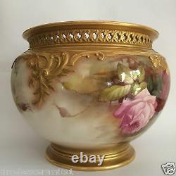 Antique Royal Worcester Hand Painted Roses Jardiniere Signed R Austin