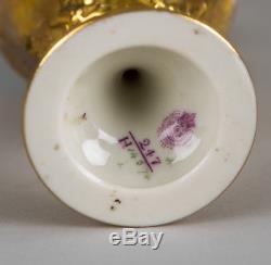Antique Royal Worcester Hand Painted Stork in Oasis Porcelain Vases Signed Shuck