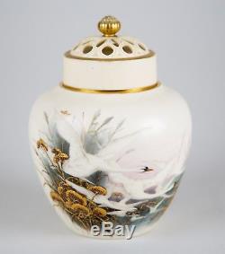Antique Royal Worcester Hand Painted Swans Porcelain Vase & Lid Baldwyn