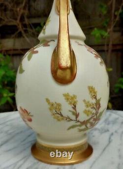 Antique Royal Worcester Ivory Porcelain Vase & Cover Reticulated Dragon Handles