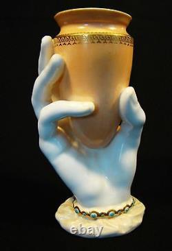 Antique Royal Worcester James Hadley Hand Painted Parian Hand Vase c1865