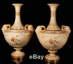 Antique Royal Worcester Porcelain Pair Hand Painted Signed 1408 Vases