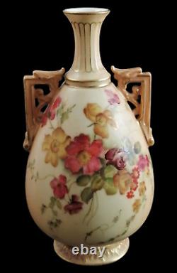 Antique Royal Worcester hand painted twin handled vase