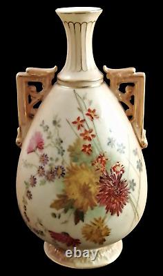 Antique Royal Worcester hand painted twin handled vase