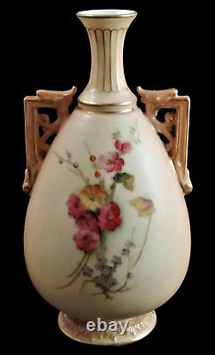 Antique Royal Worcester hand painted twin handled vase