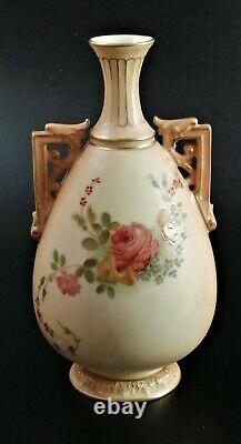 Antique Royal Worcester hand painted twin handled vase