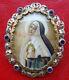 Antique Saint Rita Of Cascia Hand Painted Porcelain And Blue Stone Sign Brooch