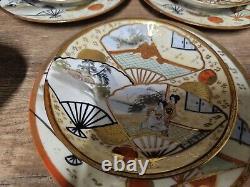 Antique Satsuma Japanese Porcelain Signed Hand Painted Gold Tea And Cake Set