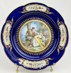 Antique Sevres 1764 Hand Painted Courting Scene Cabinet Plate Cobalt Rim
