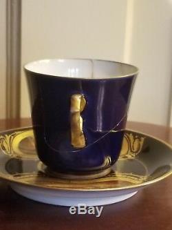 Antique Sevres 1771 Porcelain Battle Of Rocroi Handpainted Blue Cup And Saucer