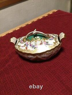Antique Sevres France Hand Painted Porcelain Bowl With Lid, Gilt