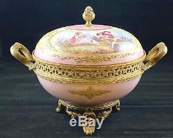 Antique Sevres French Ormolu Bronze Porcelain Lidded Potpourri Box Hand Painted