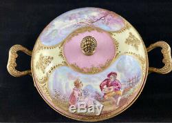 Antique Sevres French Ormolu Bronze Porcelain Lidded Potpourri Box Hand Painted