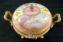 Antique Sevres French Ormolu Bronze Porcelain Lidded Potpourri Box Hand Painted