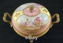 Antique Sevres French Ormolu Bronze Porcelain Lidded Potpourri Box Hand Painted