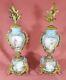 Antique Sevres Hand-painted Pair Of Porcelain & Bronze Urns
