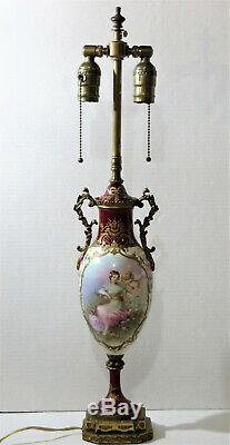 Antique Sevres Ormolu Bronze Hand Painted Porcelain Lamp