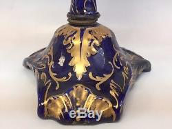 Antique Sevres Porcelain Cobalt Hand Painted Oil Lamp French Lovers