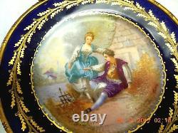 Antique Sevres Porcelain Hand painted plate &raised honey gilding on bronze base