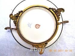 Antique Sevres Porcelain Hand painted plate &raised honey gilding on bronze base