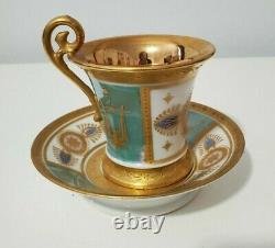 Antique Sevres Style French Porcelain Hand Painted Napoleonic Cup & Saucer