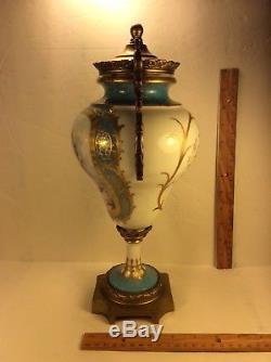 Antique Sevres Style Hand Painted Porcelain Urn Vase Bronze Mounted. 14