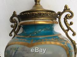 Antique Sevres Style Hand Painted Porcelain Urn Vase Bronze Mounted. 14