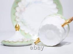 Antique Signed Porcelain Hand Painted Floral Gilt Covered Cup & Saucer