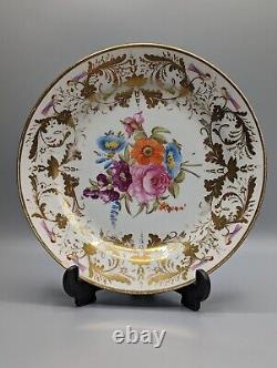 Antique Swansea Porcelain Plate Circa 1815, Hand-Painted Flowers and Birds