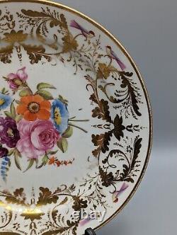 Antique Swansea Porcelain Plate Circa 1815, Hand-Painted Flowers and Birds