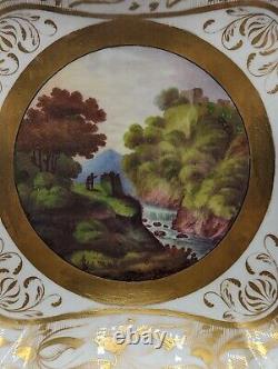 Antique Swansea Porcelain Square Plate C 1815, Hand-Painted Landscape & Gild