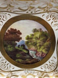 Antique Swansea Porcelain Square Plate C 1815, Hand-Painted Landscape & Gild