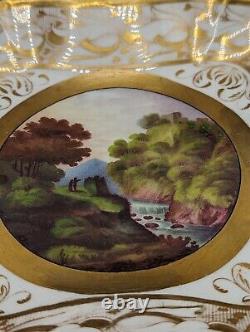 Antique Swansea Porcelain Square Plate C 1815, Hand-Painted Landscape & Gild