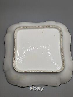 Antique Swansea Porcelain Square Plate C 1815, Hand-Painted Landscape & Gild